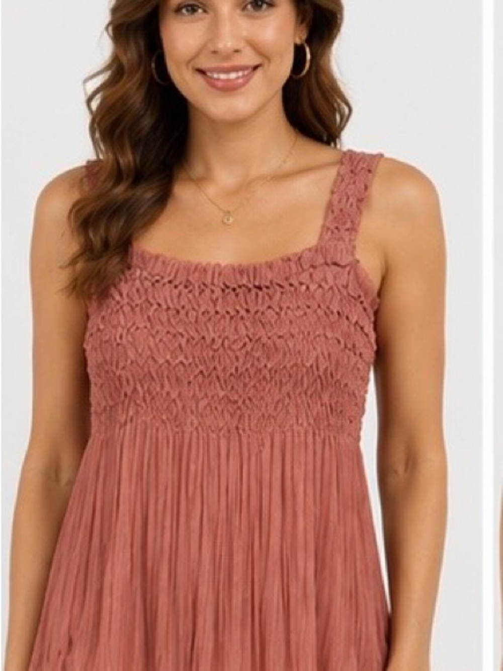 Komarov NWT Dusty Rose Crinkle Pleated Smocked Tank Top Medium